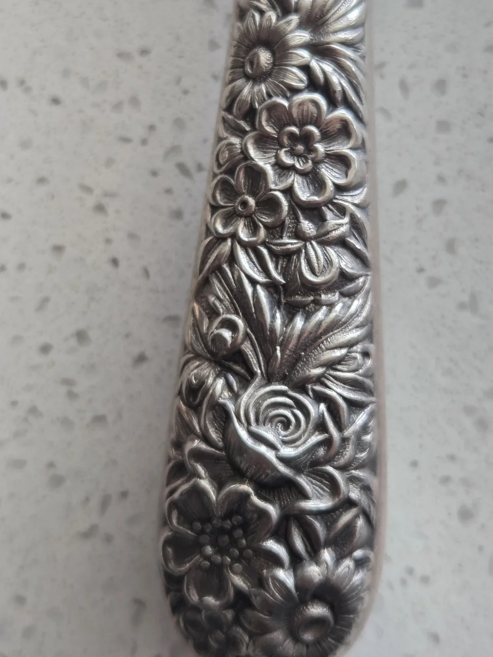 Wood and Embossed Sterling Silver-Handle Serving Fork and Spoon Set